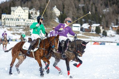 St. Moritz, Switzerland - January 25, 2025 - St. Moritz. 40th Snow Polo World Cup on the frozen lake. clipart