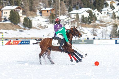 St. Moritz, İsviçre - 25 Ocak 2025 - St. Moritz. Donmuş gölde 40. Kar Polosu Dünya Kupası.