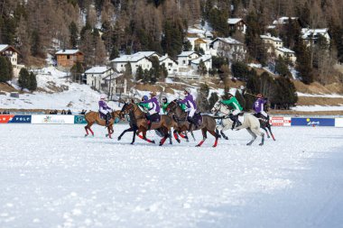 St. Moritz, Switzerland - January 25, 2025 - St. Moritz. 40th Snow Polo World Cup on the frozen lake. clipart