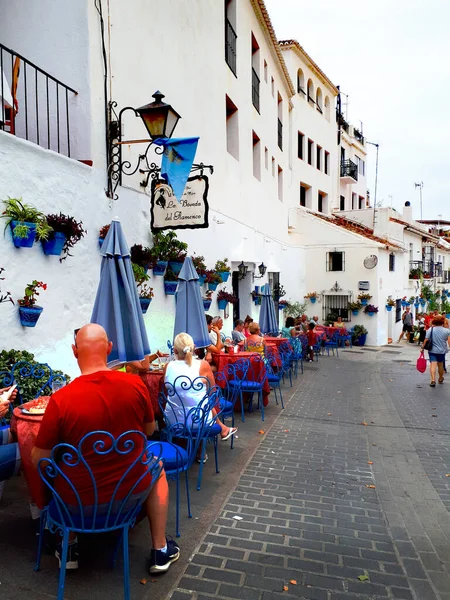 Busy Cafe Mijas One Most Beautiful White Villages Southern Spain — Stock Photo, Image