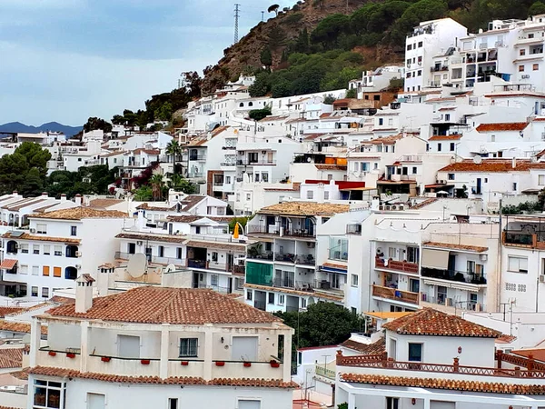 stock image Mijas one of the most beautiful `white` villages of the Southern Spain area called Andalucia. It is in the mountains above the coast.The village is built on the side of the mountain and is very picturesque. The name is pronounced Mee Hahs.