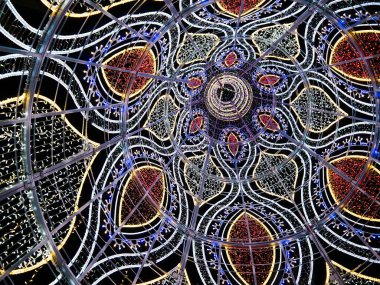 Christmas decorations on the streets in Nerja Spain.Nerja on the Costa del Sol of Spain is a seaside resort of sandy coves sheltered by the impressive Sierra de Almijara mountains and often referred to as 'The Jewel of the Costa del Sol'.