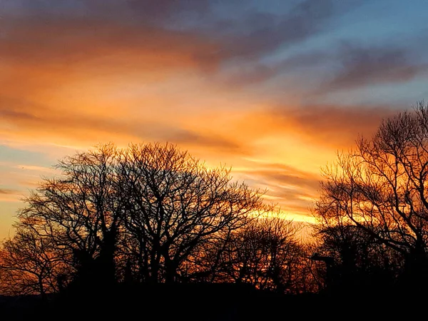 Впечатляющий Закат Марте Бернли Ланкашир Северная Англия Снимок Фотошопом Усиления — стоковое фото
