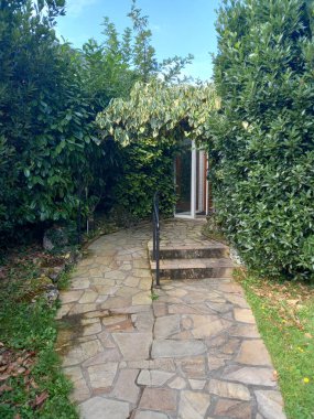 Güzel ahşap ev, doğal arka plan.