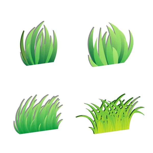 Quatro Estilos Gradiente Verde Grama Desenho Animado Objeto Fundo Branco — Vetor de Stock