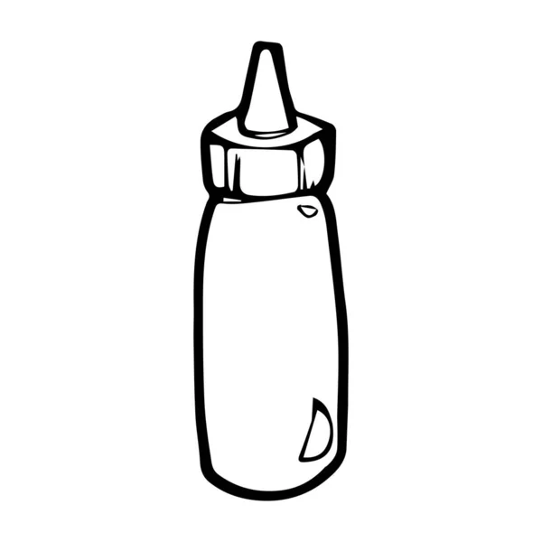 Zwart Wit Ketchup Mosterd Chilisaus Object Vector Doodle Art — Stockvector