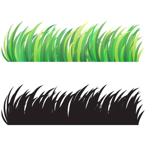 Renkli eğimli yeşil çimen, beyaz arkaplanda siyah beyaz çimen nesnesi, vektör illüstrasyonu