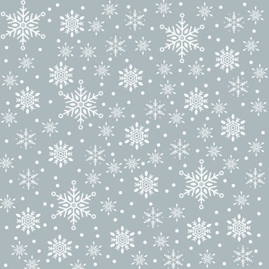 Winter Snowflakes Seamless Pattern. Christmas hand drawn white snow print on gray background. New year texture for print, wrapping paper, design, fabric, decoration, gift, backgrounds