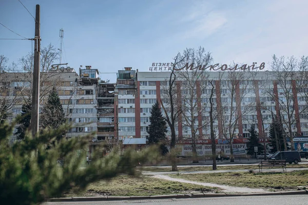 Mykolaiv Ucrania Marzo 2023 Rusia Golpeó Edificio Del Hotel Con — Foto de Stock
