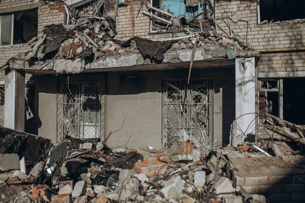 stock image Mykolaiv, Ukraine- March 11, 2023: Ruined and destroyed institute, infrastructure object, Hostel building by Russian air bomb. War concept in Ukraine. Destruction of civil buildings. People died 