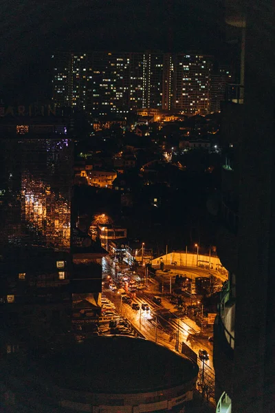Odessa Ukraine März 2023 Nacht Dunkle Luftaufnahme Des Gagarin Hotels — Stockfoto
