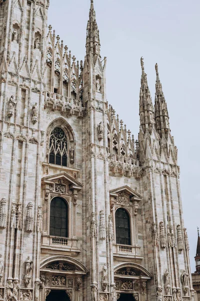 stock image Milan, Italy- May 13, 2023: View of the Milano Duomo Cathedral Cathedral. top tourist attraction of Milan. Gothic style cathedral is dedicated to St Mary. located at the Piazza del Duomo squar