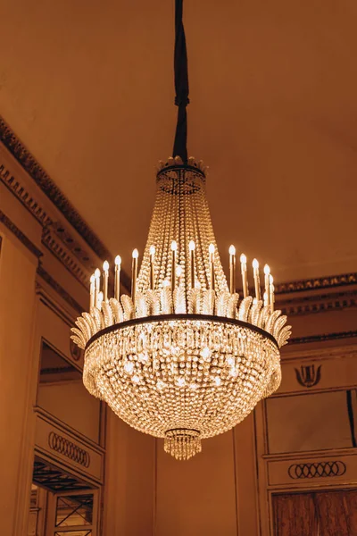 stock image Milan, Italy- May 13, 2023: Teatro alla Scala Opera House. The museum at theatre. Beautiful interior design with Vintage chandelier lamps in Scala cinema theater , Cultural entertainment.