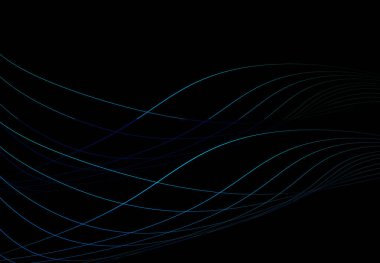 Soyut mavi teknoloji arka planında ışık çizgili çizgiler dalgalanıyor. Neon parıltısının ışık efekti. metin için kopyalama alanı, web siteleri, tasarımcılar, duvar kağıdı arkaplan illüstrasyonu, geometrik minimetrik şekiller