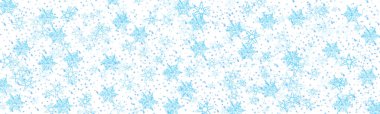 Rastgele düşen kar taneleri duvar kağıtlarını yok eder. Kar tozu, gökyüzünü dondurur, mavi arka plan. Birçok kar tanesi Şubat vektörü. Hava beyazı deniz mavisi. Pek çok kar tanesi Ocak kış teması, Noel ve Yeni Yıl fikri