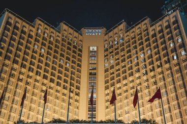 Jakarta. Endonezya - 23 Mart 2022 Grand Hyatt Otel 'in önü