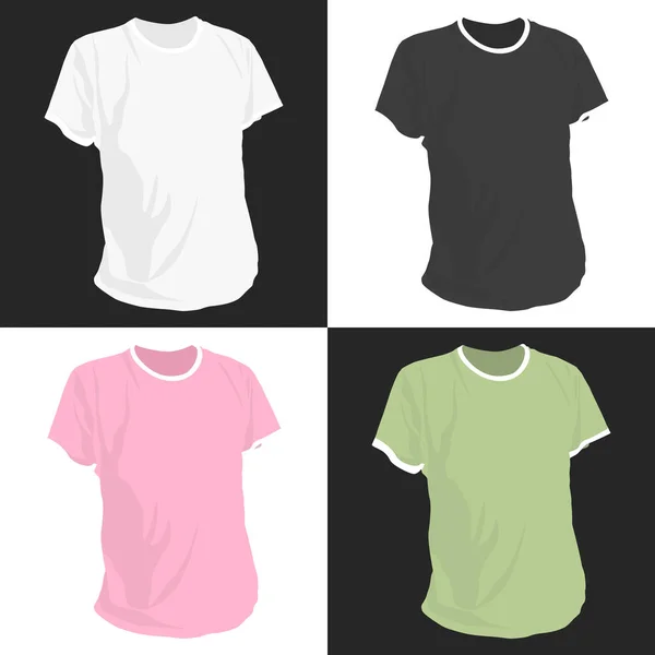 男性T恤衫 白色和黑色 粉色和橄榄色 休闲装 矢量图解 — 图库矢量图片