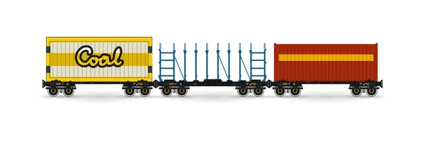 铁路货运货车 煤炭或沙子或其他颗粒材料货车 木材运输平台 铁路运输集装箱的集装箱平台 矢量图解 — 图库矢量图片