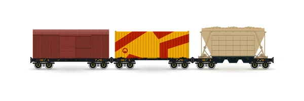 Godsvagnar Containerplattformar För Järnvägstransport Containrar Paketbil För Gödselmedel För Masstransport — Stock vektor