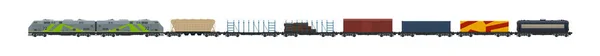 Vagões Ferroviários Com Locomotiva Carro Tanque Plataformas Para Transporte Madeira — Vetor de Stock