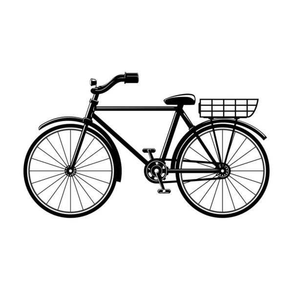 带灯笼和购物篮的自行车的轮廓 白色背景 与外界隔绝 供日常乘坐和娱乐用的环保交通工具 — 图库照片