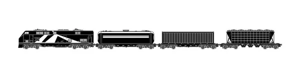 Eisenbahngüterwagen Schwarze Lokomotivsilhouette Mit Waggons Auf Weißem Hintergrund Wagen Der — Stockfoto