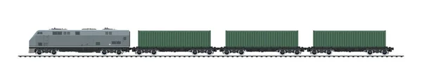 Eisenbahngüterwagen Lokomotive Mit Frachtcontainer Auf Bahnsteig Banner Zum Eisenbahn Und — Stockvektor