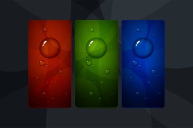 Telefon kılıfları, su damlalı renkli kapaklar, kırmızı, yeşil ve mavi soyut arka plan