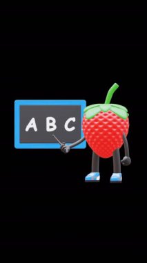 3D Çilek Karakteri Eğitimsel İçerik İçin ABC Harfleri Öğretme.