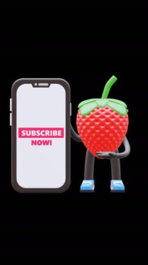 Dijital Pazarlama Tanıtımları İçin Smartphone ile 3D Çilek Tutma Karakteri.