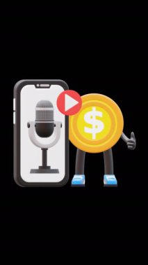 Dijital Medya ve Yayın Kavramları için Podcast uygulaması gösteren 3B Para Bozukluğu Karakteri.