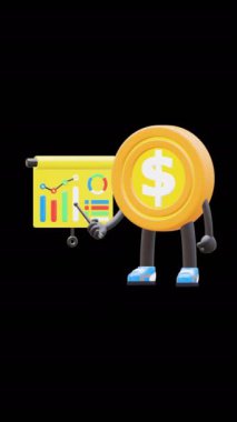 3 Boyutlu Para Bozukluğu Karakteri Bar Çizelgesiyle Sunum Yapıyor İş Büyümesi Gösteriyor.