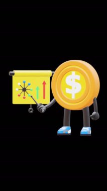 3D Para Para Karakteri İş ve Teknoloji için Ağ Diyagramı Sunumu Yapıyor.