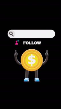 3D Para Bozukluğu Karakteri Sosyal Medya Takip Tuşu Dijital Kampanyaları İçin Mükemmel