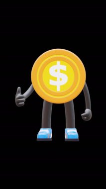 Motivasyon ve Başarı temaları için Üç Boyutlu Para Bozukluğu Karakteri Başparmaklarını Veriyor.
