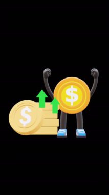 Artan Para Yığını Temsil Etme Karının yanında duran 3D Para Bozukluğu Karakteri.