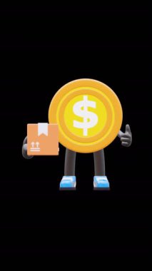 Kurye hizmetleri için 3D Para Bozukluğu Karakteri Taşıma Kutusu.