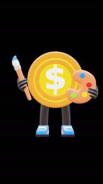 3D Para Bozukluğu Karakteri Boya Fırçası ve Sanat ve Yaratıcılık Teması.