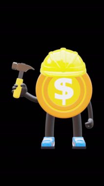 3 Boyutlu Para Bozukluğu Karakteri İnşaat ve Tamir Teması İçin Çekiç Tutuyor.