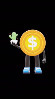 3 Boyutlu Para Bozukluğu Karakteri Kaktüs Bitkisi Bahçe ve Doğa Koruma Konseptleri.