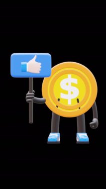 Sosyal Medya Geribildirimi İçin Üç Boyutlu Para Bozukluğu Karakteri Başparmakları Tutuyor.