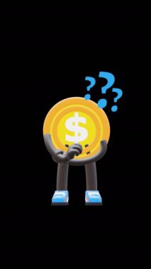 Sorun Çözümünü Düşünen Soru İşaretli 3 boyutlu Para Bozukluğu Karakteri.
