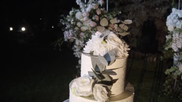 Wedding Cake Ceremonial Zone Close White Pink Wedding Cake Creative — Stock Video