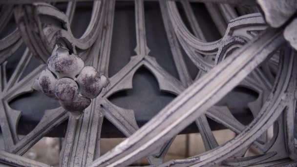 フェンスを偽造した 鉄装飾的な要素パターン 鍛造金属フェンスに対して アンティークの装飾品と鍛造金属要素 芸術的鍛練 — ストック動画