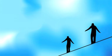 Vector illustration design of a man walking on a rope keeping balance