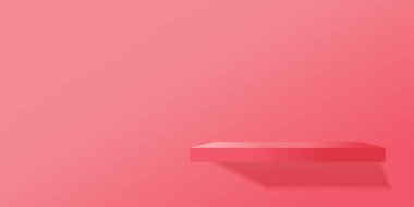 3d vector design pink wall shelf background for displaying products or room decorations