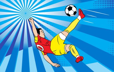 Flat illustration design of overhead kick in soccer. something spectacular and always in the spotlight in the match. vector