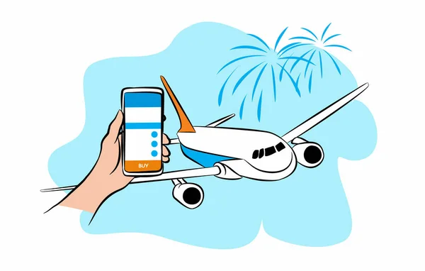 Flat Illustration Design Online Airline Ticket Booking Easy Vacation Travel — Stockvektor
