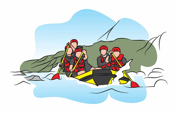 illustration of rafting on a fast flowing river. extreme sports holidays. vector