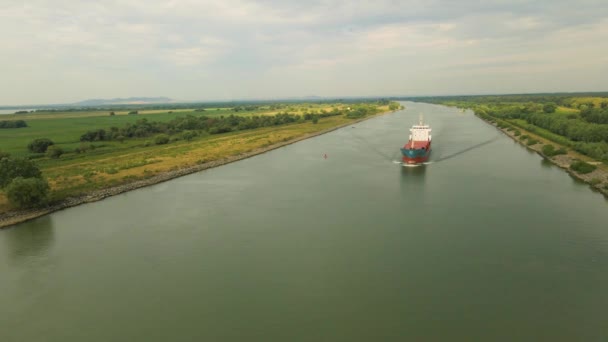 Images Aériennes Navire Transport Marchandises Sur Danube Roumanie Des Images — Video